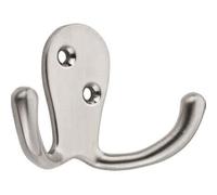 Decohooks Two Prong Robe Hook, Satin Nickel, 70mm Wide