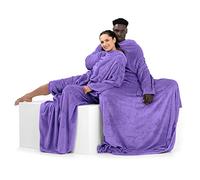 DecoKing 150 x 180 cm, TV microfibre cuddly blanket with sleeves and pockets, microfibre soft and fluffy fleece blanket, Microfibre, Purple, 150 x 180 cm