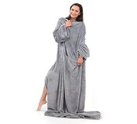 DecoKing 150 x 180 cm, TV microfibre cuddly blanket with sleeves and pockets, microfibre soft and fluffy fleece blanket, Microfibre, steel, 150 x 180 cm