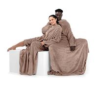 DecoKing 170x200 DecoKing TV Microfibre Cuddly Blanket with Sleeves and Pockets, Microfibre Soft and Fluffy Fleece Blanket, Microfibre, beige, 170 x 200 cm