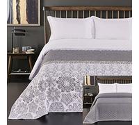 DecoKing 77214 Bedspread 240 x 260 cm Steel Silver White Anthracite Bed Throw Double-Sided White Steel Silver Quilting Alhambra