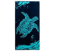 DecoKing Beach Towel Large 90 x 180 cm Cotton Terry Velour Bath Towel Blue Dark Blue Navy White Turtle