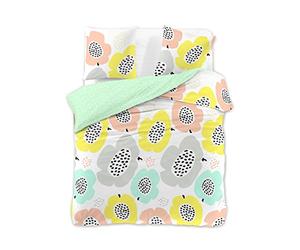 DecoKing Bed Linen 200 x 200 cm, 2 x Pillow Cases 80 x 80 cm, Floral Design, Mako Satin Cotton Reversible Duvet Cover, Ducato Poppy Peppermint, Salmon Grey Yellow