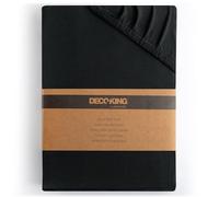 DecoKing Fitted Sheet King Size Cotton Jersey Boxspring, Amber Collection, 140x200-160x200 cm Black