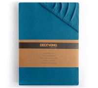 DecoKing Fitted Sheet King Size Cotton Jersey Boxspring, Amber Collection, 140x200-160x200 cm Blue