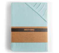 DecoKing Fitted Sheet King Size 100% combed cotton soft Jersey, Amber Collection, 140x200-160x200 cm Light Blue