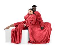 DecoKing 170x200 DecoKing TV Microfibre Cuddly Blanket with Sleeves and Pockets, Microfibre Soft and Fluffy Fleece Blanket, Microfibre, red, 170 x 200 cm