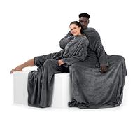 DecoKing 170x200 TV Microfibre Cuddly Blanket with Sleeves and Pockets, Microfibre Soft and Fluffy Fleece Blanket, Microfibre, graphite, 170 x 200 cm