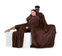DecoKing 150 x 180 cm, TV microfibre cuddly blanket with sleeves and pockets, microfibre soft and fluffy fleece blanket, Microfibre, brown, 150 x 180 cm