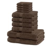 DecoKing Set of 10 Cotton Quality 525 g/m² 4 Guest Towels 30 x 50 cm 4 Hand Towels 50 x 100 cm and 2 Bath Towels 70 x 140 cm Brown Nut Brown Absorbent Marina