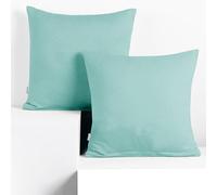 DecoKing Set of 2 Pillowcases 50 x 50 cm, Jersey Knit, 100% Combed Cotton, zip closure, color Light Turquoise, Amber