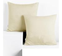 DecoKing Set of 2 Pillowcases 80 x 80 cm, Jersey Knit, 100% Combed Cotton, zip closure, color Beige, Amber