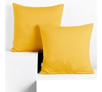 DecoKing Set of 2 Pillowcases 80 x 80 cm, Jersey Knit, 100% Combed Cotton, zip closure, color Yellow, Amber