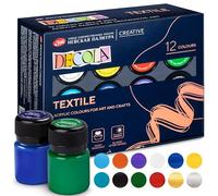 Decola Fabric Paints Permanent for Clothes - 12x20 ml Waterproof & Textile Paint Inc. Red, Blue, Green, Black, White, Purple, Gold, Silver and more - Made by Nevskaya Palitra