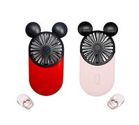 DecoLife Cute Mouse Mini Fan, Handheld & Portable USB Rechargeable Fan with Beautiful LED Light, 3 Adjustable Speeds, 2 Pack (Red+Pink)