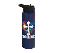 DeColores Cursillo Rainbow Rooster Catholic Stainless Steel Insulated Water Bottle