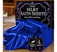 DECOLURE Queen Satin Sheets Set 4pcs - Luxurious & Genuine Silk Feel - All-Season Silky Soft - Deep Pocket - Wrinkle-Free - Blue