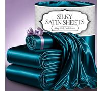 DECOLURE Satin Bed Sheets - 3 Piece Luxury Silky Twin Size Bedding Set - Softer Than Silk, Wrinkle-Free with 15” Deep Pocket Fitted Sheet, Perfect for Hair & Skin, Gifts for Women (Sea Teal)