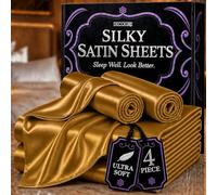 DECOLURE Satin Bed Sheets - 4 Piece Luxury Silky Full Size Bedding Set - Softer Than Silk, Wrinkle-Free with 15” Deep Pocket Fitted Sheet, Perfect for Hair & Skin, Gifts for Women (Gold)