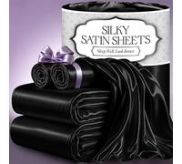 Decolure Satin Bed Sheets - 4-Piece Luxury Silky Full Size Set - Softer Than Silk, Wrinkle-Free, 15" Deep Pocket Fitted Sheet, Perfect for Hair & Skin, Gifts for Women (Black)