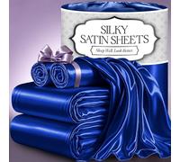 DECOLURE Satin Bed Sheets - 4 Piece Luxury Silky King Size Bedding Set - Softer Than Silk, Wrinkle-Free with 15” Deep Pocket Fitted Sheet, Perfect for Hair & Skin, Gifts for Women (Blue)