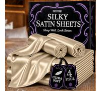 DECOLURE Satin Bed Sheets - 4 Piece Luxury Silky King Size Bedding Set - Softer Than Silk, Wrinkle-Free with 15” Deep Pocket Fitted Sheet, Perfect for Hair & Skin, Gifts for Women (Ivory)