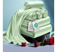 DECOLURE Satin Bed Sheets - 6 Piece Luxury Silky King Size Bedding Set - Softer Than Silk, Wrinkle-Free with 15” Deep Pocket Fitted Sheet, Perfect for Hair & Skin, Gifts for Women (Sage Green)