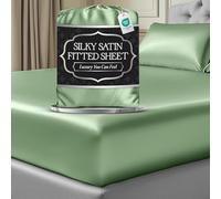 DECOLURE Satin Fitted Sheet Full Size (1 PC) - Luxuriously Smooth & Softer Than Silk Bed Sheets w/ 15 Inch Deep Pocket Hypoallergenic Wrinkle Free, Secure Snug Fit, Elastic Corner Straps (Sage Green)