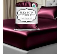 DECOLURE Satin Fitted Sheet King Size (1 PC) - Luxuriously Smooth & Softer Than Silk Bed Sheets w/ 15 Inch Deep Pocket Hypoallergenic Wrinkle Free, Secure Snug Fit, Elastic Corner Straps (Rosewood)