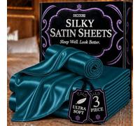 DECOLURE Satin Sheet Set (3 PCS) Single Bed Sheet Set,Silky Luxuriously Soft with 15 Inch Deep Pocket,Similar to Silk Sheets with Double Stitched Wrinkle Free (Teal