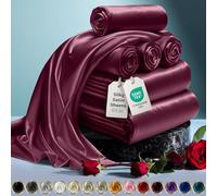 DECOLURE Satin Sheets Set King 6pcs - Luxury Silk Feel Satin Sheets King - Elegant Silky Soft King Size Satin Bed Sheets Hypoallergenic Wrinkle-Free Satin Sheets with Deep Pocket (Rosewood)
