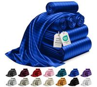 DECOLURE Striped Satin Sheets Set King 6pc - Comfy Luxury Silk Feel Satin Sheets King - Elegant Silky Soft King Size Satin Bed Sheets Hypoallergenic Wrinkle-Free Satin Sheets with Deep Pocket (Blue)