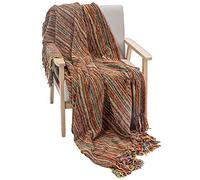 DECOMALL Decorative Throw Blanket with Fringe Soft Striped Multi Color Throws for Couch Sofa Armchair Bed 50”x 60” (Red Multi, 50”x 60”)