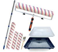 Decomarte Paint Roller Kit with Extension Pole Adjustable Frame 12 Inch 18 Inch Microfiber Covers, Extra-Large Stain Roller Brush Tray Liner Set for Walls Ceilings Interior Exterior Painting