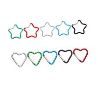 DECOMELODY 10pcs Aluminum Metal Carabiner Clips Star and Heart Shaped Keychain Snap Hooks for DIY Crafts Backpack Phone Chain Purse Accessories Portable Mini Clips in Silver Black Red Green