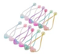 DECOMELODY 12pcs Beaded Hair Ties High Elasticity Double Heart Ball Hair Accessories Variety Pack in Pink Purple Blue Yellow Green Rose Red for Girls School Sports Daily Use