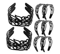 DECOMELODY 12pcs Vintage Wide Black Headbands Women Plastic Hair Hoops with Hollow Flower Leopard Mesh Pattern Retro Chic Hair Accessories for Makeup Spa Party