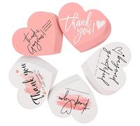 DECOMELODY 150pcs Heart Shaped Thank You Cards Gift Tags for Shower Wedding Party Small Business Favors Pink Printed Paper Labels for Gifts Cake Boxes Favor Pouches
