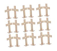 DECOMELODY 18pcs Wooden Cross Ornaments with Sturdy Base for DIY Crafts Unfinished Decorative Small Wooden Crosses for Baptism First Communion Easter Party Wedding Table Centerpieces