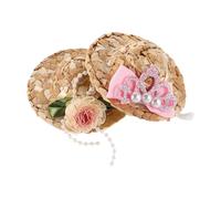 DECOMELODY 2 Pcs Mini Woven Pet Hats Tiki Party Headgear for Small Chickens Parrots Birds Photo Booth Props Cute Tiny Cap Accessories for Tea Party Dress Up