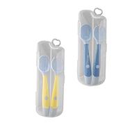DECOMELODY 2 Sets Flexible Silicone Training Spoon and Fork for Bendable Utensils Soft TPE Handle Safe Food Grade Bright Colors for Self-Feeding Practice