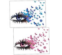 DECOMELODY 2 Sets Removable Butterflies Wall Stickers DIY Eye Decals for Bedroom Decor Creative Wall Art Easy Application for Smooth Surfaces Blue Pink