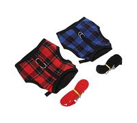 DECOMELODY 2 Sets Small Pet Rabbit Harness with Long Traction Strap Comfortable Vest Leash for Bunny Guinea Pig Ferret and Hamster Outdoor Walking Cute Red Blue Plaid Festival Bunny Supplies