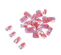 DECOMELODY 24pcs Purple Gradient False Nails with Silver Line Design Short Press On Full Cover Fake Nail Set for Women and Reusable Stick On Shine for Casual Wear