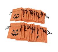 DECOMELODY 25Pcs Halloween Linen Drawstring Storage Bags Portable Candy Gift Pouches Orange Pumpkin Pattern Party Favor Treat Bags for Small Gifts and Sweets Packaging