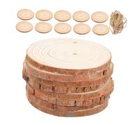 DECOMELODY 25PCS Unfinished Wood Slices for Crafts Rustic Natural Wooden Circles with Pre Drilled and Jute Twine Thick DIY Drink Coasters and Wedding Decor for Farmhouse Tables and Art