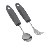DECOMELODY 2pcs Adaptive Stainless Steel Fork and Curved Spoon Set for Seniors with Hand Tremors Ergonomic Non Slip Handles Plastic Grip Cutlery for Arthritis and Mobility Aid