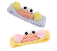 DECOMELODY 2pcs Adorable Cartoon Plush Face Washing Headband Soft Elastic Skincare Hairband for Women Comfortable Non-slip Hair Holder for Makeup Spa and Daily Use Blue Yellow