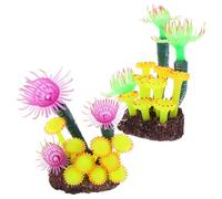 DECOMELODY 2pcs Artificial Aquarium Coral Reef Decor Silicone Sea Anemone Ornaments with Fade-resistant Vibrant Colors Realistic Simulation Fish Tank Decoration to Enhance Underwater