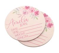 DECOMELODY 2pcs Baby Name Announcement Sign Wooden Birth Announcement Plaques for Nursery or Hospital, Pink Newborn Welcome Name Signs, Baby Birth Souvenir Decor